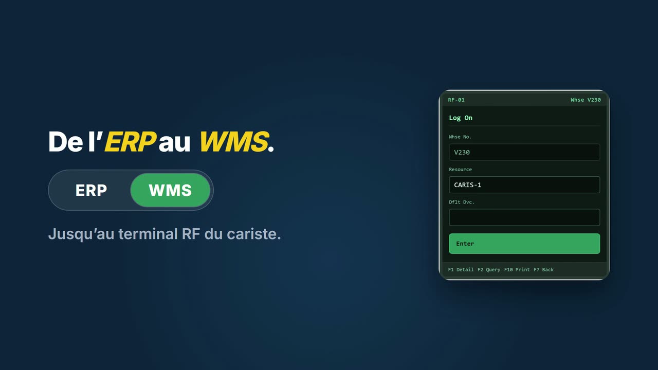 Le passage de l'ERP au WMS jusqu'au terminal RF du cariste : image d'ouverture de la vidéo de présentation.
