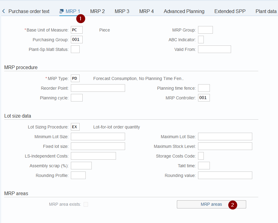 MRP area assignment to the material through MM02 MRP1 view MRP Areas button