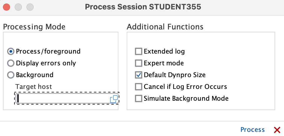 Trois modes d'exécution batch input SAP : Process foreground, Display errors only, Background