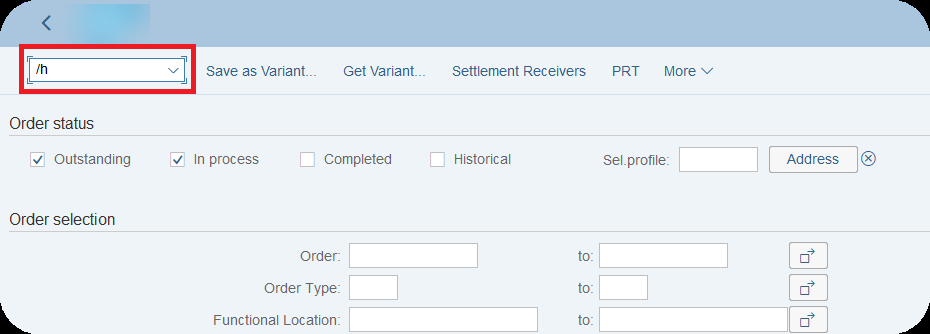 La commande /h saisie dans la barre de commande d'une transaction SAP pour activer le mode debug