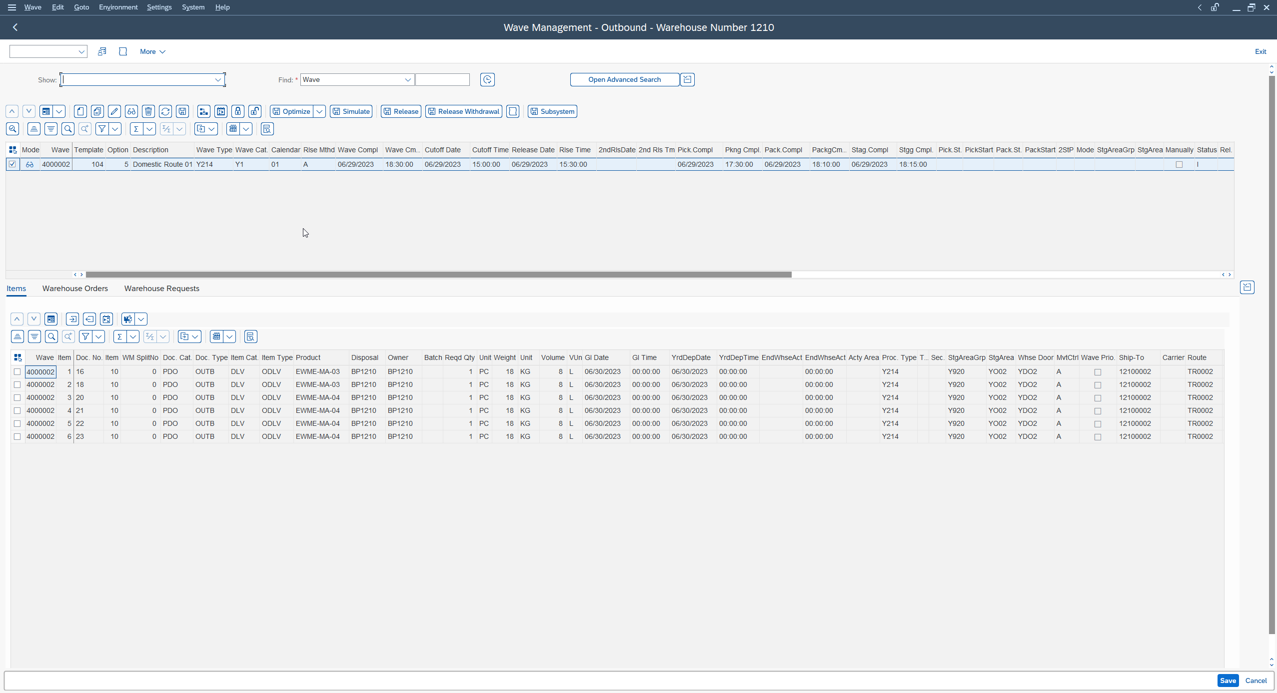 SAP EWM wave management transaction (/SCWM/WAVE): items assigned to a wave before its release